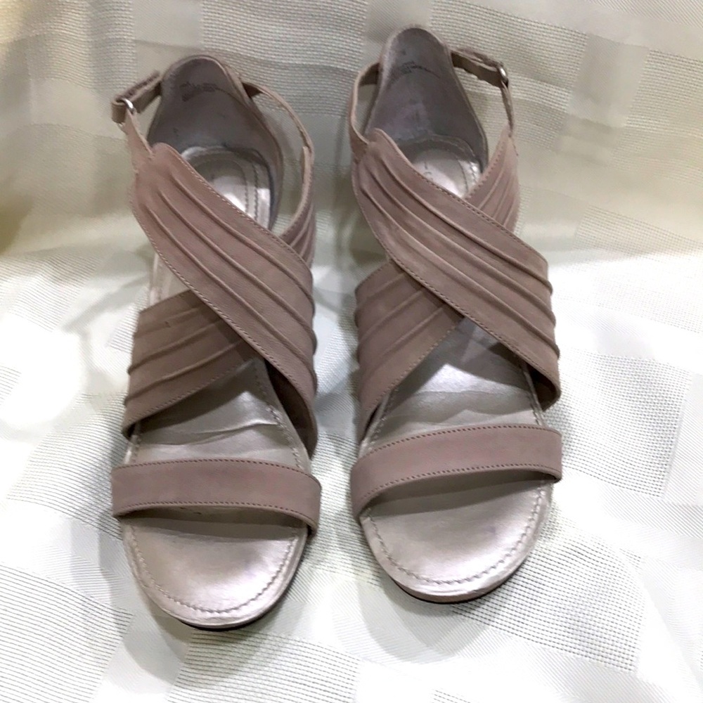 Michael Shannon suede strappy sandals w/cork heels